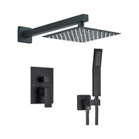Mitigeur de douche mural encastré carré noir poli et chromé, thermostatique, pluie, eau chaude et froide, pour salle de bain