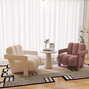 Sillón color crema, moderno y minimalista, individual, para sala de estar y balcón, con tela flocada y relleno de espuma. - Product Image 3