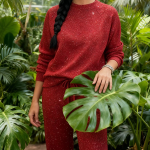 Women's <b>Sequin</b> Round Neck Long Sleeve Top and <b>Pants</b> Casual 2-Piece Set Fashion - Product Image 3