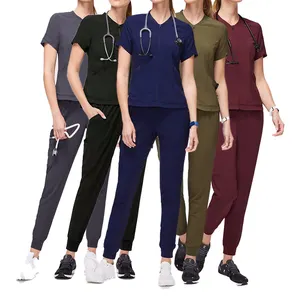 Ensembles d'uniformes de haute qualité pour femmes, jogger extensible, sarcelle antibactérien, tissu à manches longues, ensemble de suite de gommage, uniforme élégant