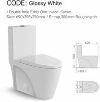 WC monobloc moderne en céramique avec chasse d'eau à siphon puissant, abattant à fermeture douce, siège à dégagement rapide, design peu encombrant