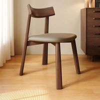 Chaise de salle à manger sans accoudoirs en bois massif, style nordique minimaliste, couleur crème, avec revêtement en cuir, pour la maison et la restauration