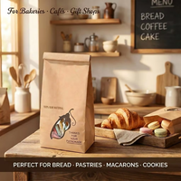 Pochette personnalisée en papier kraft imprimé à fond plat avec fenêtre irrégulière et fermeture à rouleau métallique, idéale pour macarons, biscuits et friandises (sûre pour les aliments)