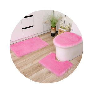 Alfombra de baño rectangular de felpa nórdica con imitación de lana, antideslizante, de color sólido, para baño. - Product Image 4