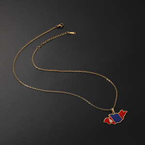Colliers à chaîne maillons avec carte de la <span class=keywords><strong>Mongolie</strong></span> plaqués or 18 carats, pendentif <span class=keywords><strong>drapeau</strong></span> mongol en émail en acier inoxydable - Product Image 3