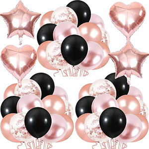 Set de 65 Globos en Combinación de Oro Rosa y Negro, Decoración para Fiesta de Cumpleaños, Azul Marino - Product Image 1