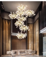 Lustre JYLIGHTING en or, style moderne, grand lustre floral, grand lustre de luxe pour escalier, lustre Ginkgo