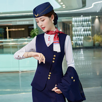 Uniforme d'hôtesse de l'air de qualité supérieure avec logo personnalisé, style veste, pantalon et jupe, avec chapeaux
