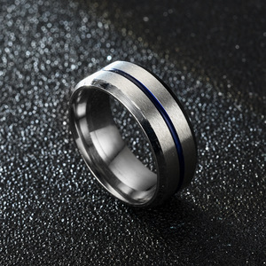 패션 보석 펑크 빈티지 공급 업체 얇은 블루 라인 스테인레스 스틸 반지 남성용 결혼 반지 - Product Image 5