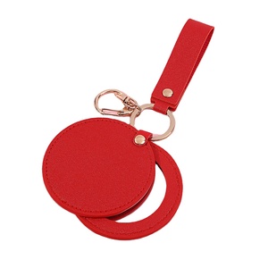 Portable Rotating PU Leather Modern Printed Travel Mirror Everyday On-the-Go Carry-On Cosmetic New Promotional Keychain Product