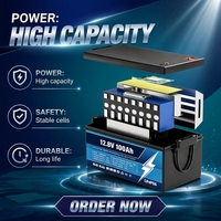 Batería LiFePO4 de 12.8V 100Ah, Ciclo Profundo, Fosfato de Hierro y Litio Recargable, 1280Wh, Almacenamiento de Energía Solar