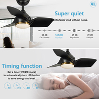 Ventilateur de plafond moderne noir mat et or de 26 pouces avec kit d'éclairage LED 20W, 3 pales, télécommande, 110-240V