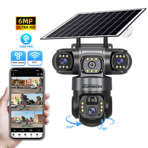 Joareon กล้องวงจรปิดพลังงานแสงอาทิตย์ V380ใหม่, กล้อง CCTV ระบบรักษาความปลอดภัย6MP หน้าจอ3เลนส์และ3เลนส์เครือข่าย Wi-Fi กล้องพลังงานแสงอาทิตย์ PTZ สามเลนส์ - Product Image 1