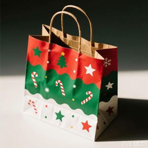Bolsa de Regalo Navideña Personalizable de Papel Kraft Marrón Ecológico con Asa de Cuerda de Algodón, Color y Tamaño Personalizados, Impresión Serigráfica - Product Image 6