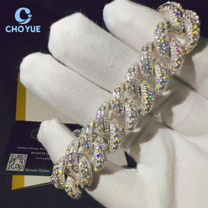 15MM <b>Iced</b> <b>Out</b> Cuban Link Bracelet 925 Sterling Silver VVS Moissanite Diamond Cuban Link <b>Chain</b> Buss Down Hip Hop Jewelry Bracelet - Product Image 1