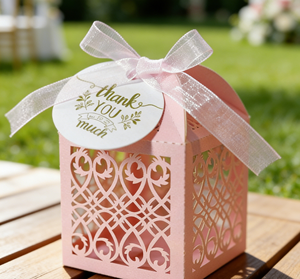 Caja de Regalo Rosa con Diseño Calado, Hecha de Cartón Perlado con Grabado Láser y Cinta de Organza, Exquisita - Product Image 2