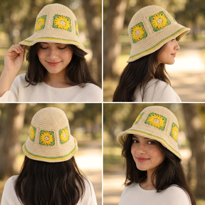 หมวกปีกกว้างถักโครเชต์ลายดอกไม้ งานแฮนด์เมดคุณภาพส่งออก พร้อมโบว์ผูก  แบบพับได้ เหมาะสำหรับใส่ไปเที่ยวทะเล สำหรับผู้หญิง - Product Image 5
