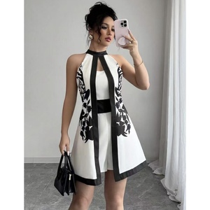 2026 Çok Satan Kadın Askılı Kolsuz Tulum Siyah Beyaz Baskılı Saten Romper Vücuda Oturan Tulum Parti Kulüp Kıyafetleri - Product Image 2