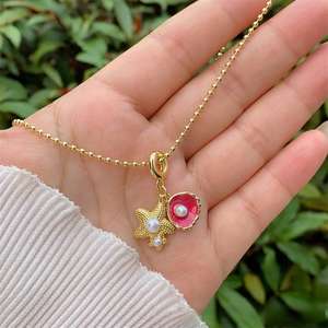 Collares colgantes de moda Latón con perla de imitación y colgante de esmalte Collar de joyería para mujer Collar para playa Mar - Product Image 5