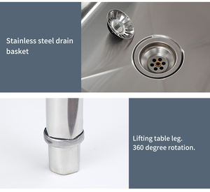 Fregadero Comercial de Acero Inoxidable de Tres Cubetas con Patas - Acabado Pulido de Alta Resistencia, Resistente a la Corrosión, Altura Ajustable - Product Image 3