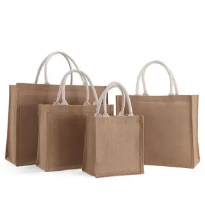 定制亚麻购物袋手柄黄麻袋回收天然手提袋黄麻购物袋