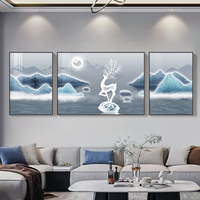Peinture décorative moderne de luxe pour salon, art sur toile d'élans, art mural imprimé, ensemble de 3 murales en porcelaine cristalline
