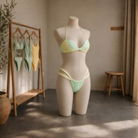 Fabricant de maillots de bain sur mesure, design froncé contrasté, coupe haute, ensemble bikini deux pièces pour femmes, maillot de bain