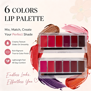 Paleta de Labiales en Crema de 6 Colores, Marca Privada, Larga Duración, Alta Pigmentación, Maquillaje Labial con Pincel - Product Image 3