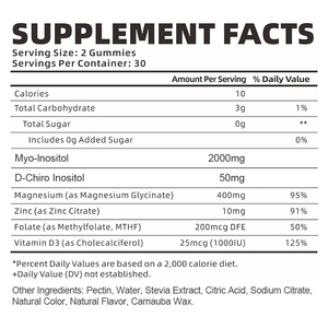 Complément Hormonal Pré-Conception Végétalien Sans Sucre 6-en-1 à Marque Blanche avec Myo-Inositol et D-Chiro-Inositol 40:1 et Folate en Gommes - Product Image 2