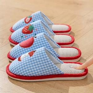 Pantuflas de Lino a Cuadros para Mujer y Niña, Bordadas <span class=keywords><strong>con</strong></span> Frutas, para Interiores, <span class=keywords><strong>con</strong></span> Punta Abierta, para Primavera, Verano y Todas las Estaciones - Product Image 2