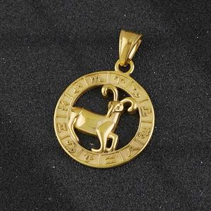 Joyería Religiosa, Serie Clásica, Moda Simple, Colgante de Oveja del Zodiaco, Chapado en Oro de 24K, Colgante de Acero Inoxidable, Aries - Product Image 3