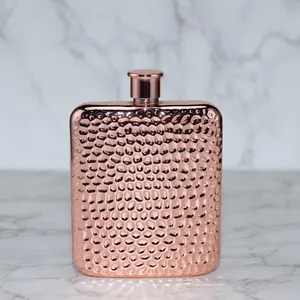 Custom Mini Leakproof Drinking Flask Copper Gold Hammered Stainless Steel Camping Pocket Hip Flask 6Oz Flask For Liquor