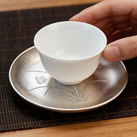 Sous-verre rond en étain pur de 8 cm, protection thermique pour table, accessoire pour service à thé Kung Fu