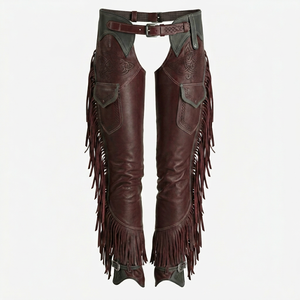 Chaps de Cuero para Hombre, Estilo Inglés, de Cintura Alta, de Cuero Genuino de Vaca, con Flecos, para Equitación, Cierre de Hebilla - Product Image 1