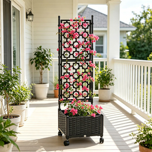 Treillis pour plantes en plastique noir avec base en panier tissé et roulettes, rectangulaire, 6 pieds, facile à assembler pour une utilisation en jardin - Product Image 4