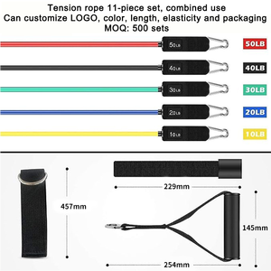 Tùy chỉnh 11 pcs 100lbs 150lbs kéo dây căng sức đề kháng ban nhạc đặt ống tập thể dục cho nhà phòng tập thể dục Yoga Pilates <span class=keywords><strong>ABS</strong></span> tập thể dục - Product Image 3