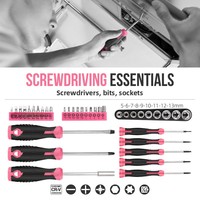 Ensemble d'outils ménagers DIY rose de 54 pièces, kit de réparation familial multifonctionnel avec boîte à outils portable OEM pour femmes, cadeau