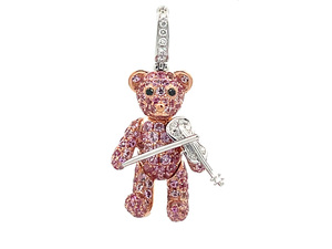 <b>Cute</b> Pink Zircon Teddy <b>Bear</b> Pendant with Violin, Delicate Music <b>Bear</b> Charm Jewelry for Daily Matching - Product Image 1