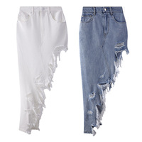 Women's Asymmetrical Denim Long Skirt, Street Casual Style