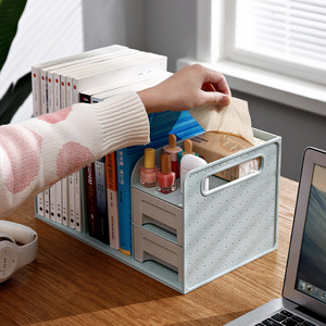 Étagère de bureau, support de livres simple, organisateur de rangement de bureau pour salon ou bureau, forme rectangulaire gris et blanc - Product Image 4