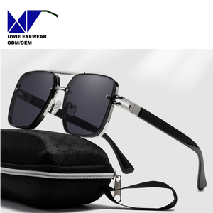 Lunettes <span class=keywords><strong>de</strong></span> soleil <span class=keywords><strong>de</strong></span> luxe unisexe 2024, monture métallique, verres carrés dégradés surdimensionnés, protection UV400, monture intégrale noire - Product Image 2