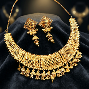 Ensemble de bijoux traditionnels en laiton plaqué or micro 14K 18K 24K, collier court et boucles d'oreilles pour femme, vente en gros - Product Image 3