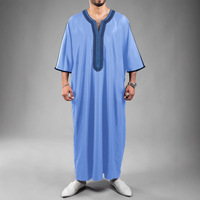 Nouvelle Robe Homme Marocaine 2026 en Polyester, Couleur Unie, Manches Mi-Longues, Broderie Ethnique, Style Moyen-Oriental, Taille Standard