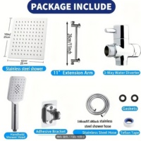 Pommeau de douche pluie haute pression 8 pouces, Bras d'extension réglable 9 pouces, Douchette à main noire 78 pouces 3 réglages, Finition brossée pour appartements