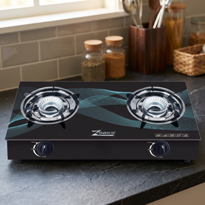 Table de cuisson à gaz 2 brûleurs en verre trempé 6 mm avec allumage électronique et commande par bouton, cuisinière autonome pour la maison, l'hôtel et l'extérieur - Product Image 2