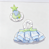 Ensemble Chapeau Étoile à Carreaux Bleu-Vert Chasingbeauty, Poupée en Peluche, Jupe Brodée en Dentelle à Porter Autour du Cou, Prise en Charge des Dessins Personnalisés