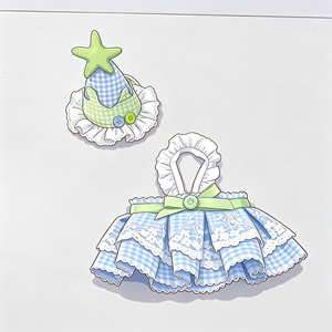 Set Cappello a Stella a Quadretti Blu-Verde Chasingbeauty, Bambola di Peluche con Ricamo in Pizzo, Gonna con Bretelle, Supporta <span class=keywords><strong>Disegni</strong></span> Personalizzati - Product Image 2