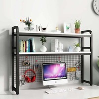 Étagère de bureau noir/blanc pour bureau d'ordinateur-Bibliothèque de bureau réglable à 2 niveaux, présentoir de stockage de bureau à grille
