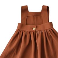 Nouvelle Robe d'été décontractée marron pour petite fille, style princesse féerique, sans manches, à volants, longueur genou, coupe trapèze, en lin et coton, personnalisable avec monogramme