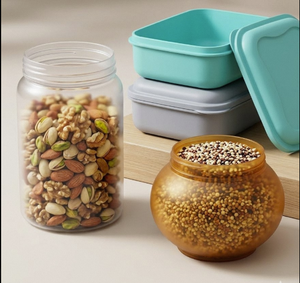 Vente flash - Contenant alimentaire rond en plastique vert sans BPA, hermétique, qualité alimentaire, pour aliments secs - Product Image 1